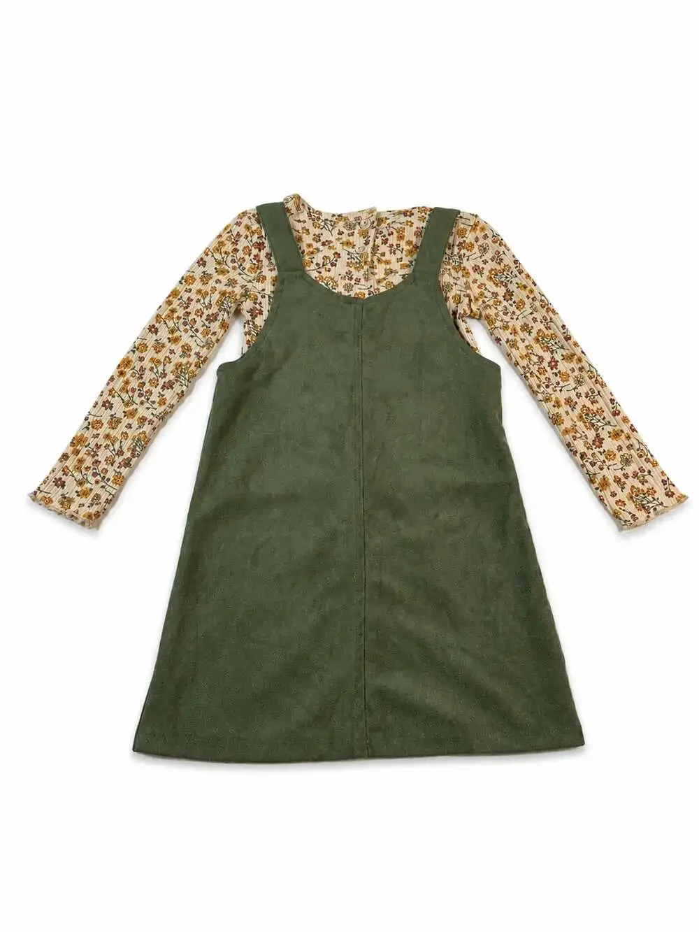 BCBG Girls 2-Piece Set with Floral Top Embroidered Corduroy Overall Dress Size 4